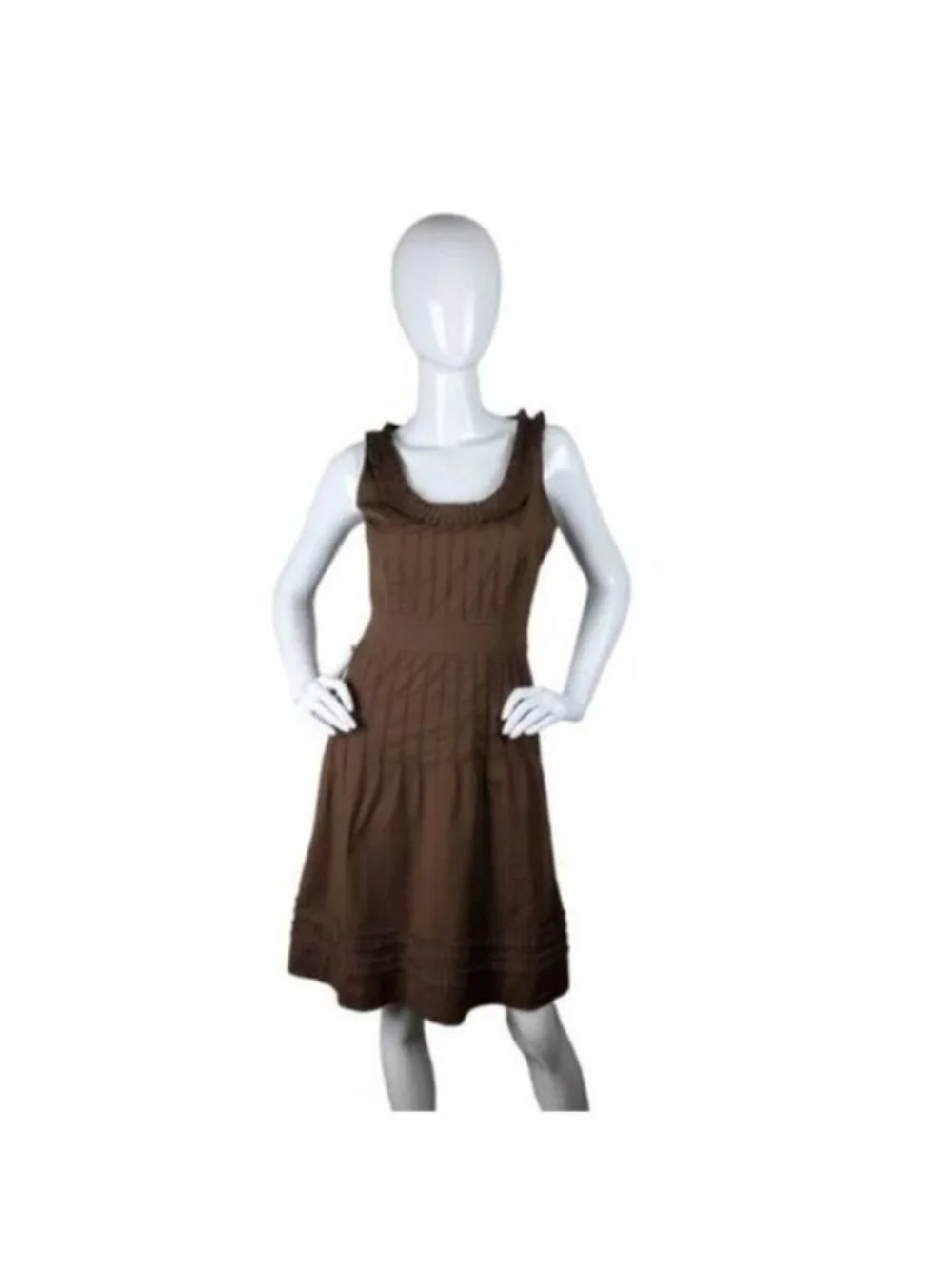 Tory Burch Pleated Sleeveless Fit And Flare Dress Brown Size 4